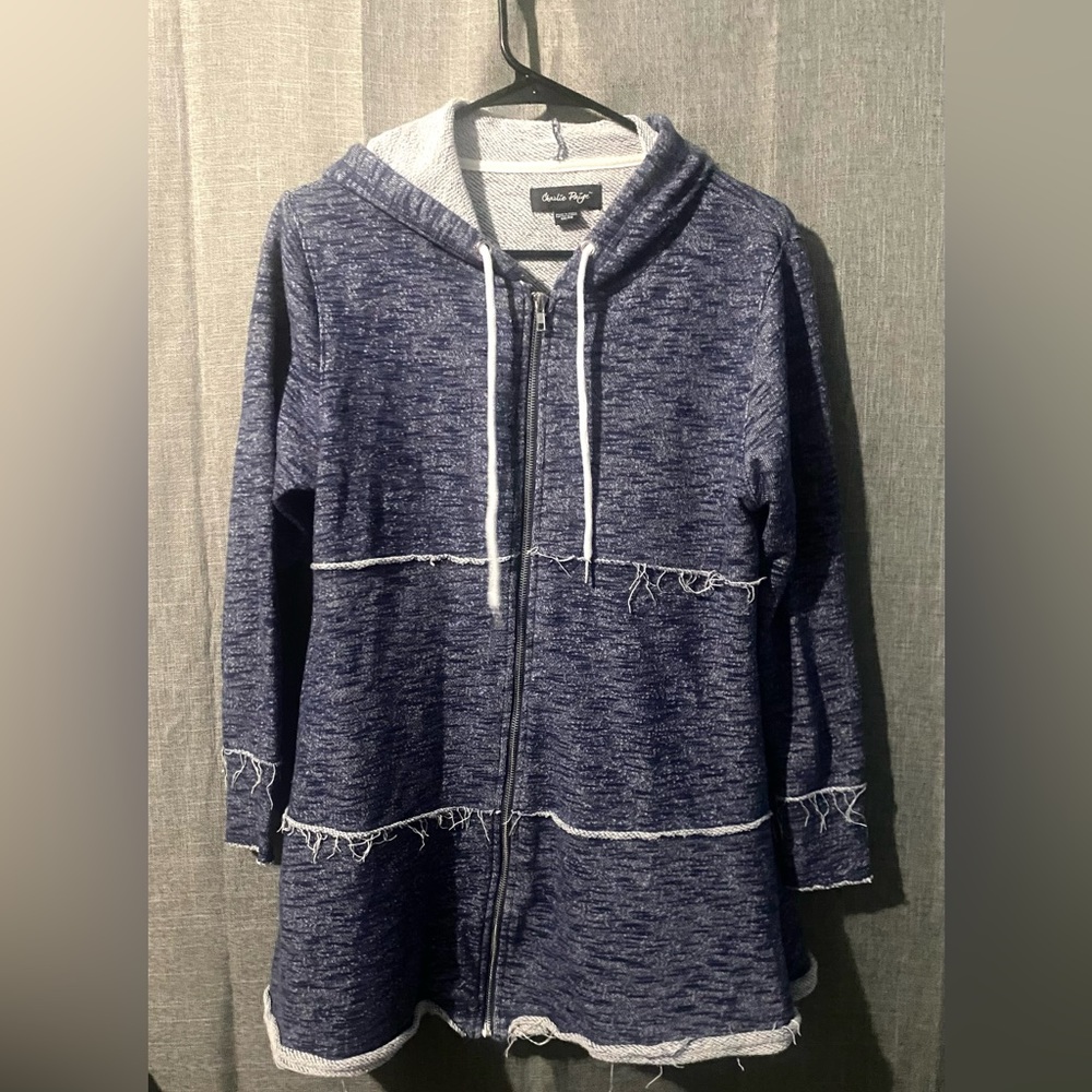 Charlie Paige Women Hoodie Sweatshirt Tunic Jacket Blue Boho Oversize Zip S/M
